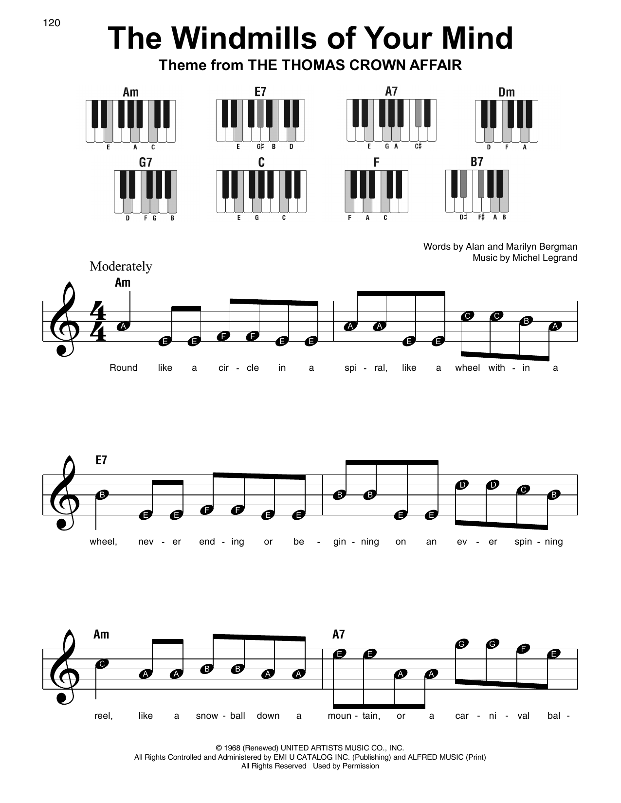 Alan Bergman The Windmills Of Your Mind Sheet Music Notes & Chords for Real Book – Melody & Chords - Download or Print PDF