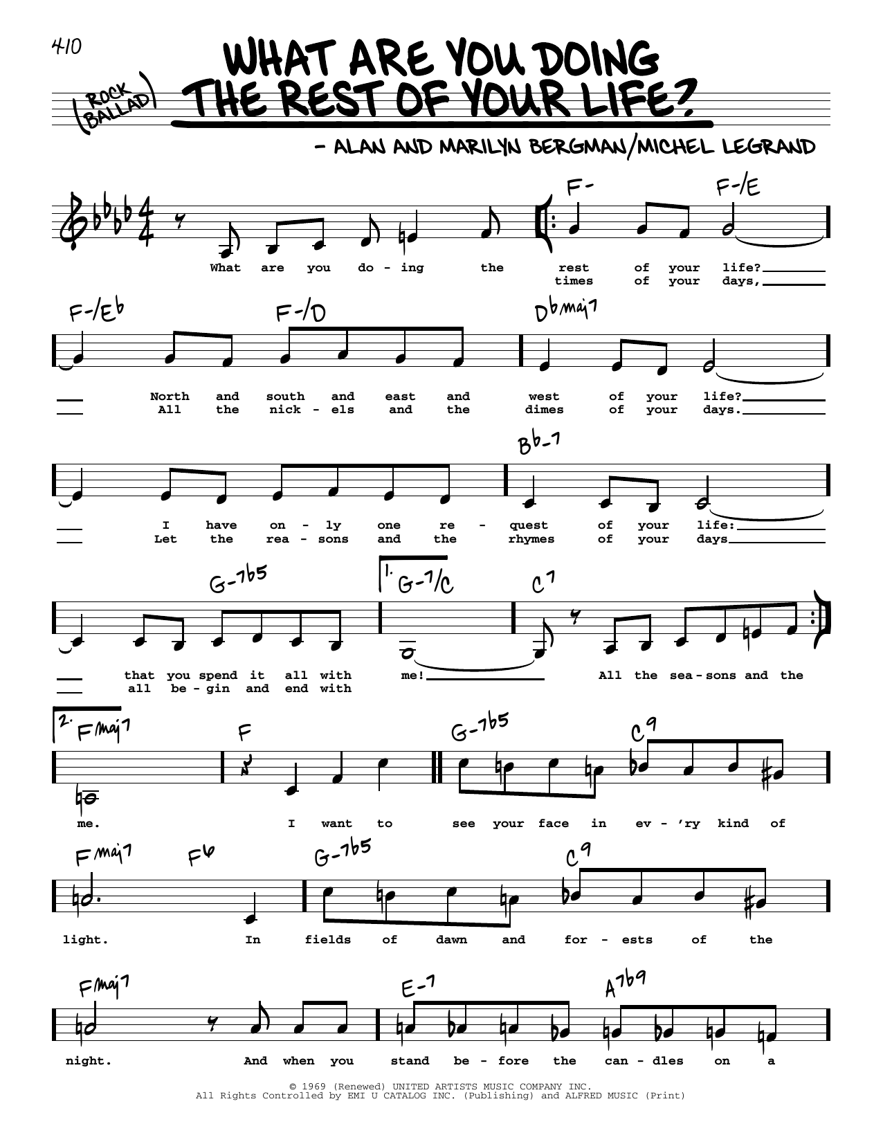 Alan Bergman What Are You Doing The Rest Of Your Life? (Low Voice) Sheet Music Notes & Chords for Real Book – Melody, Lyrics & Chords - Download or Print PDF