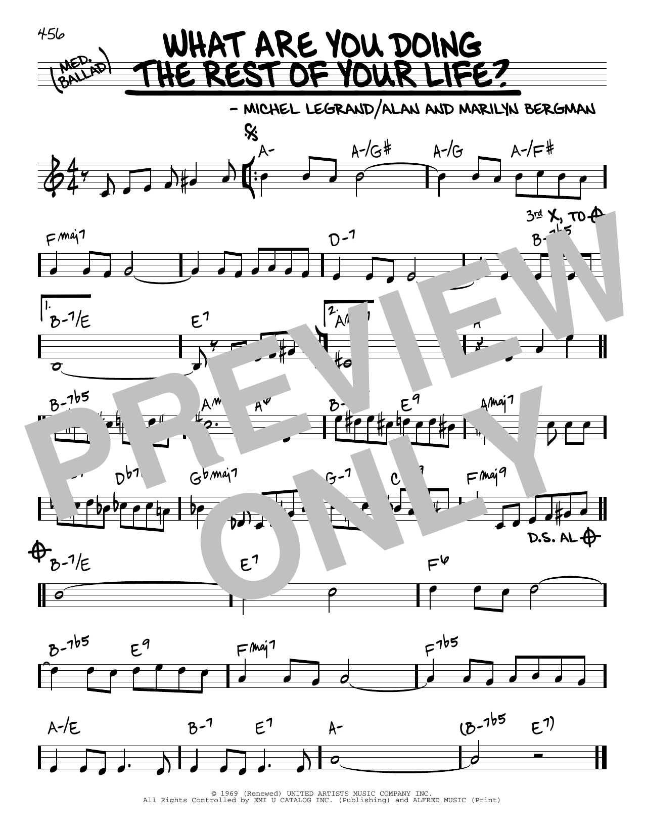 Alan Bergman What Are You Doing The Rest Of Your Life? Sheet Music Notes & Chords for Real Book – Melody & Chords - Download or Print PDF