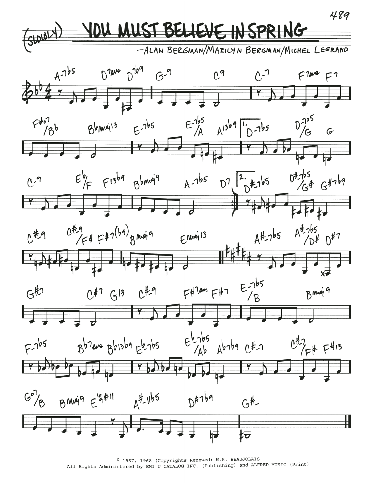 Alan Bergman You Must Believe In Spring Sheet Music Notes & Chords for Real Book – Melody & Chords - Download or Print PDF