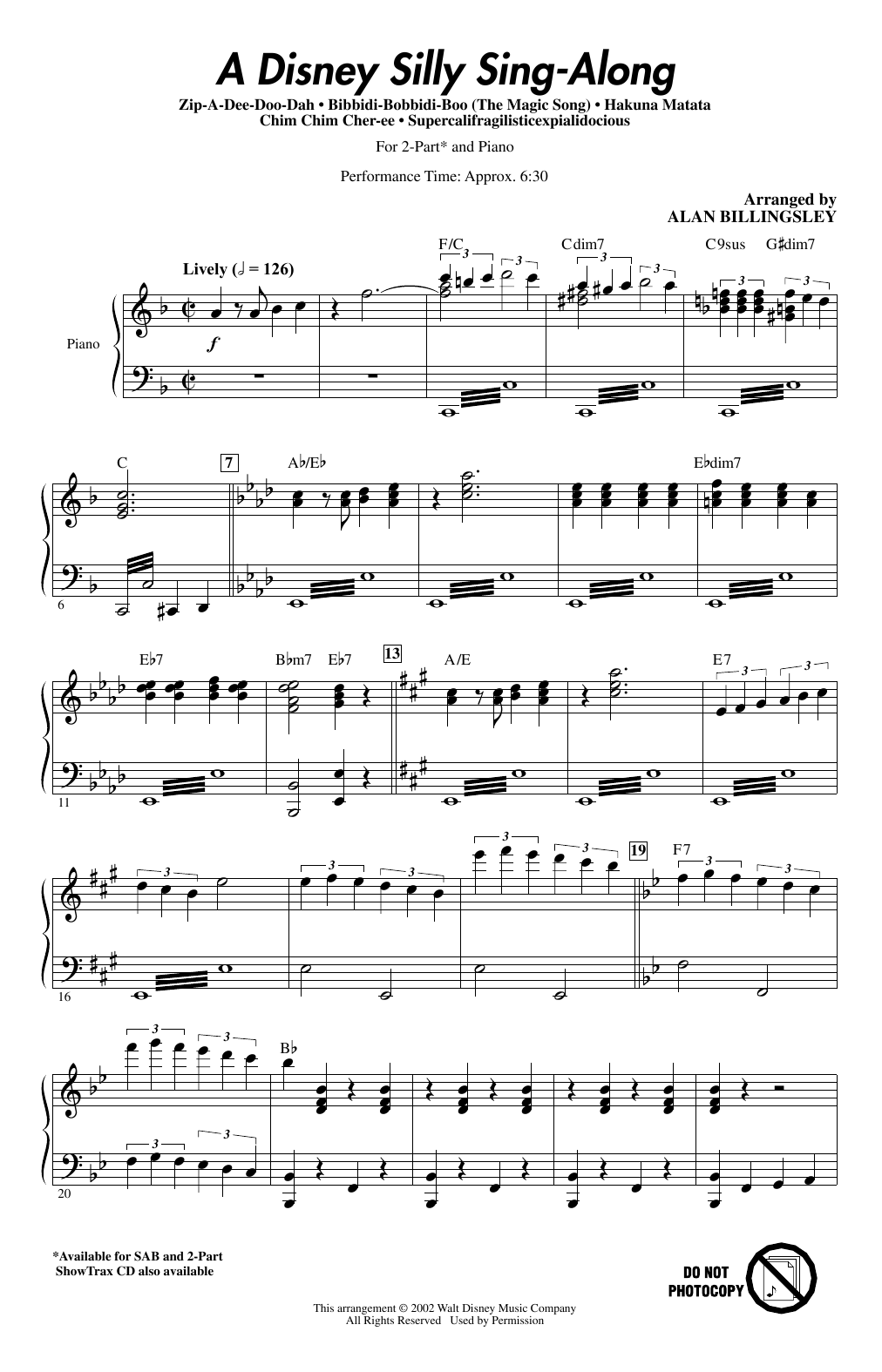 Alan Billingsley A Disney Silly Sing-Along Sheet Music Notes & Chords for 2-Part Choir - Download or Print PDF