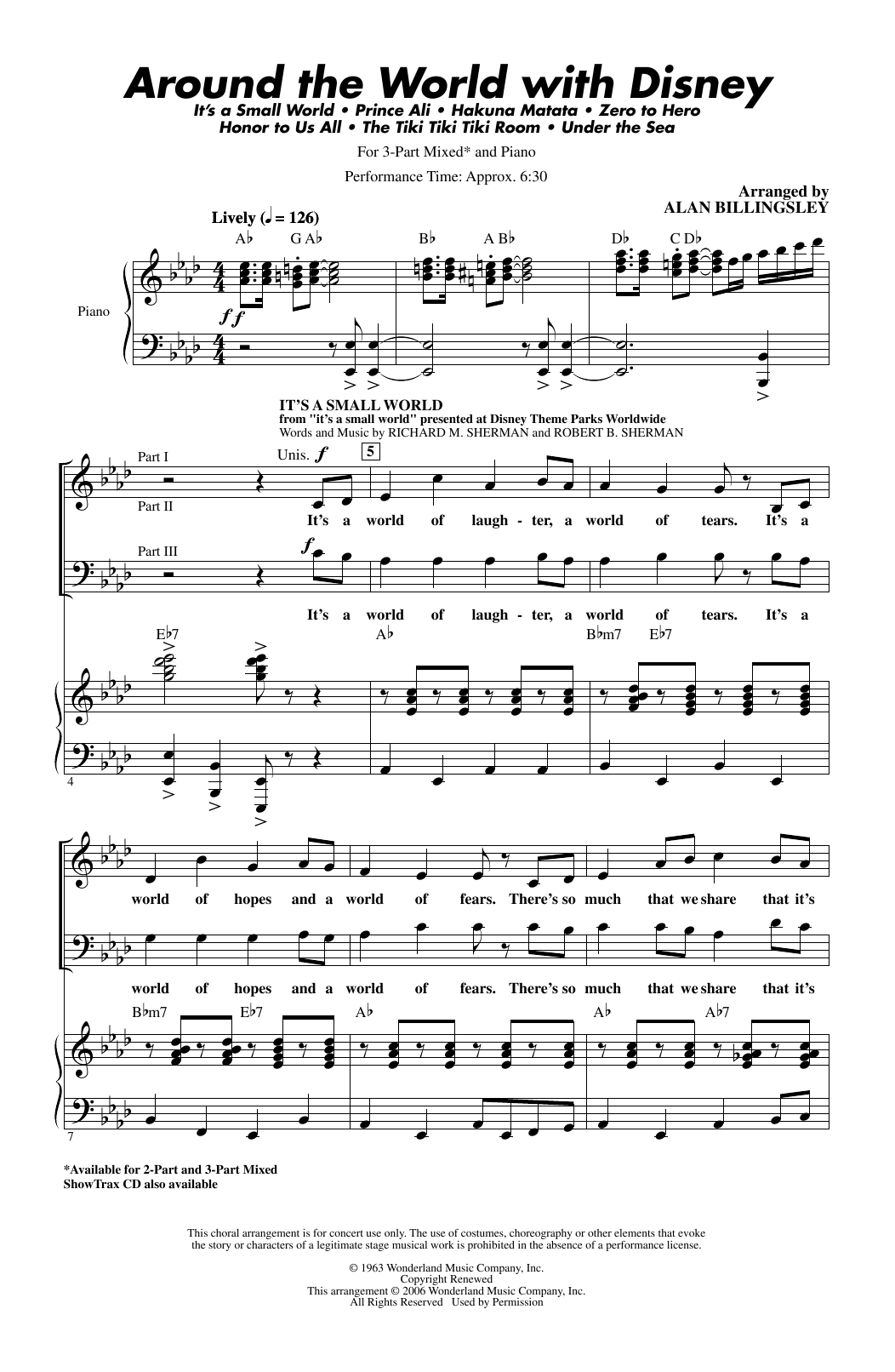Alan Billingsley Around The World With Disney (Medley) Sheet Music Notes & Chords for 3-Part Mixed Choir - Download or Print PDF