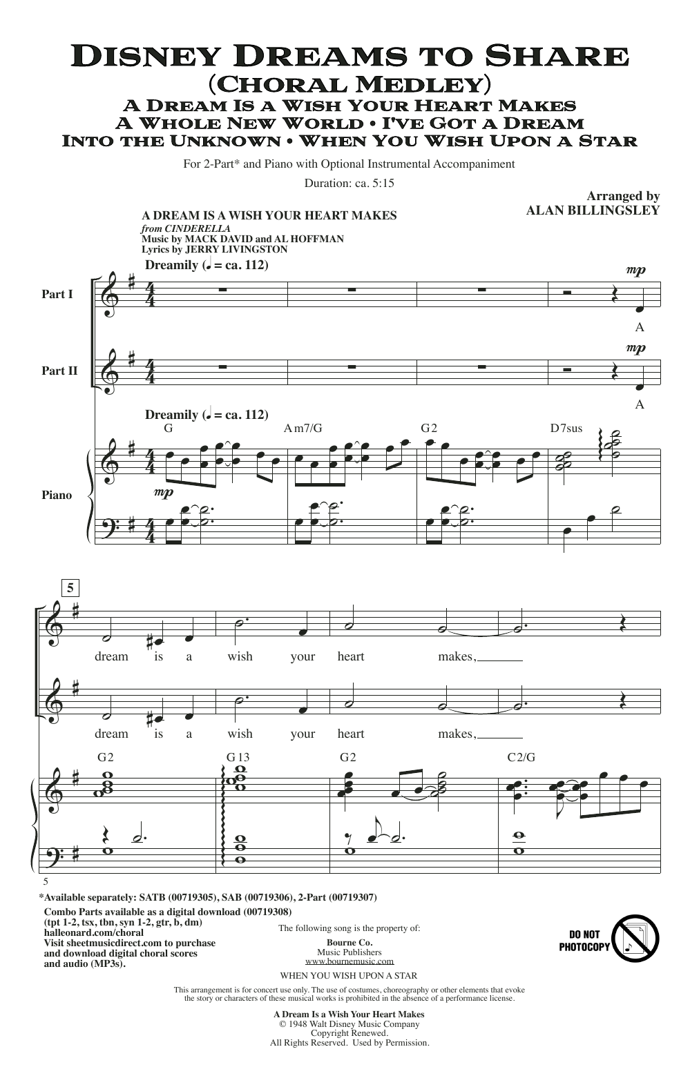 Alan Billingsley Disney Dreams To Share (Choral Medley) Sheet Music Notes & Chords for SAB Choir - Download or Print PDF