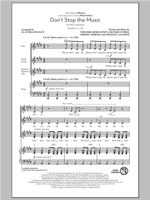 Rihanna Don't Stop The Music (arr. Alan Billingsley) Sheet Music Notes & Chords for SAB - Download or Print PDF