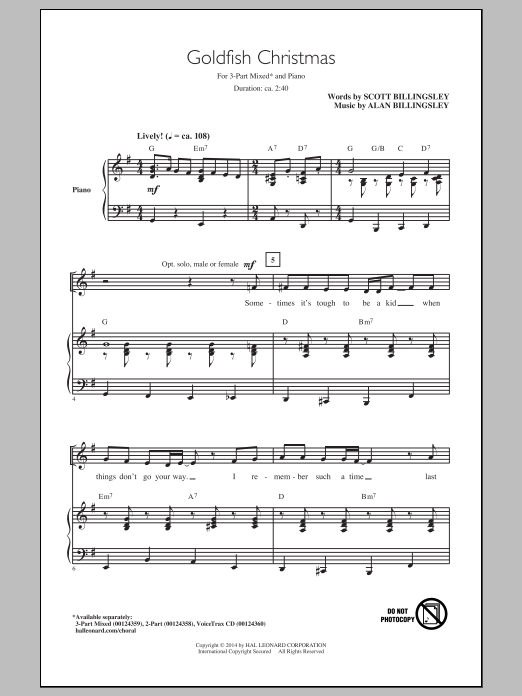 Alan Billingsley Goldfish Christmas Sheet Music Notes & Chords for 3-Part Mixed - Download or Print PDF