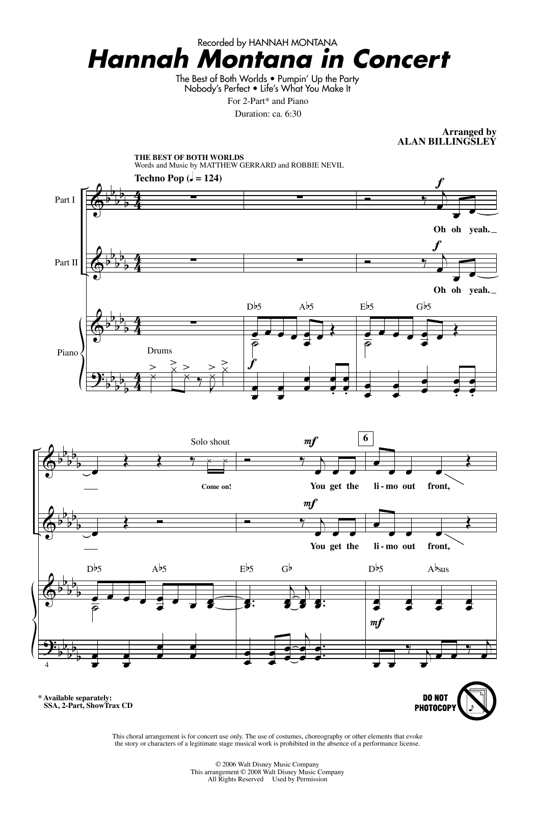 Alan Billingsley Hannah Montana In Concert Sheet Music Notes & Chords for 2-Part Choir - Download or Print PDF