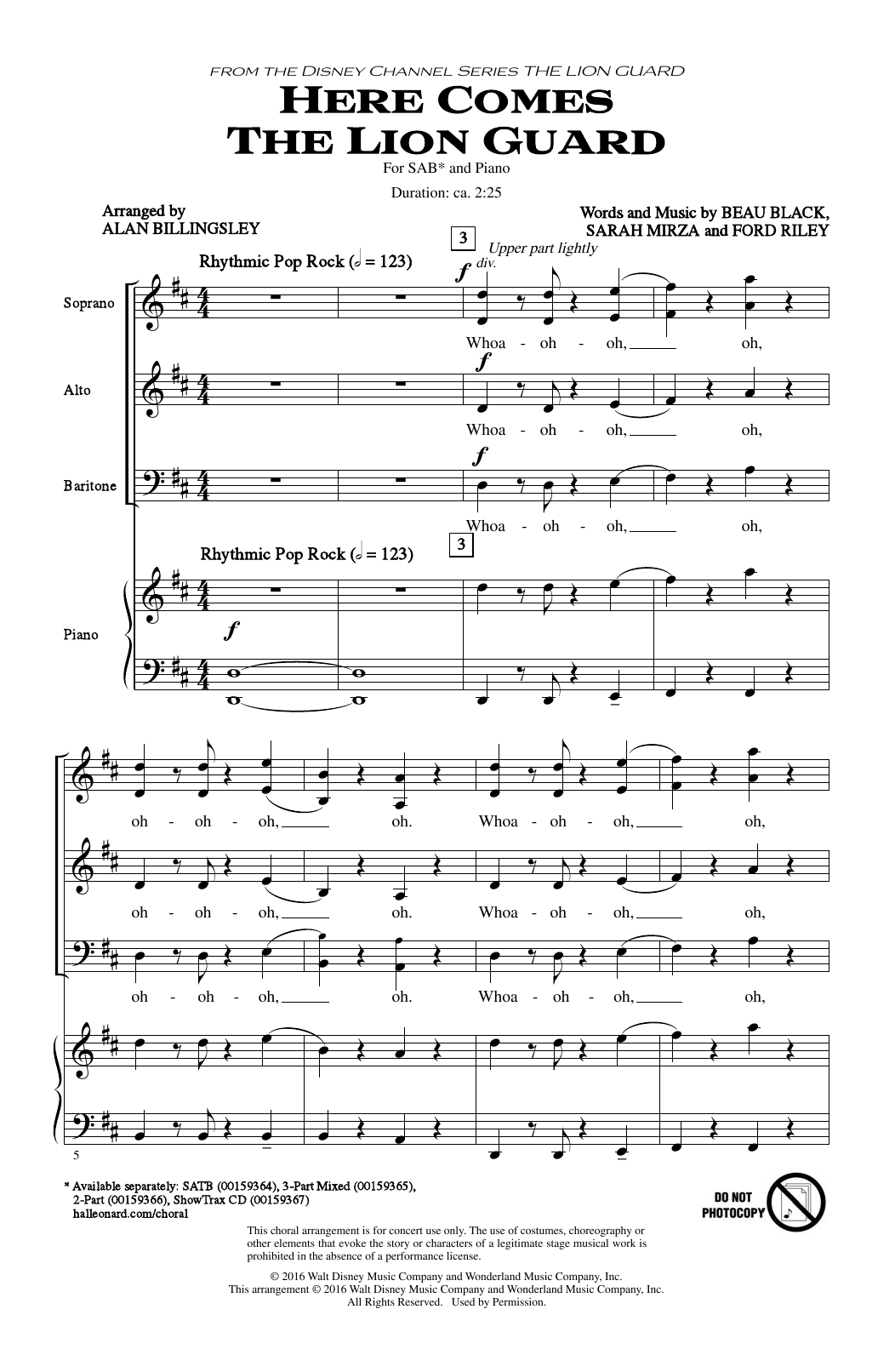 Alan Billingsley Here Comes The Lion Guard Sheet Music Notes & Chords for 2-Part Choir - Download or Print PDF