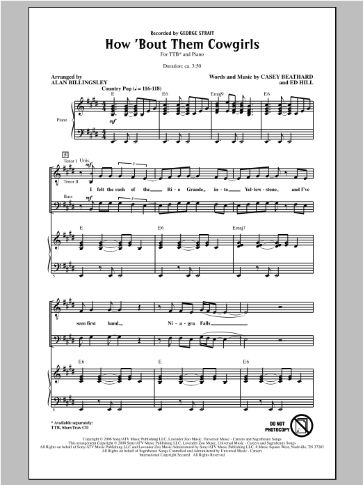 George Strait How 'Bout Them Cowgirls (arr. Alan Billingsley) Sheet Music Notes & Chords for TTBB - Download or Print PDF