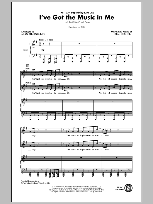 Alan Billingsley I've Got The Music In Me Sheet Music Notes & Chords for 3-Part Mixed - Download or Print PDF
