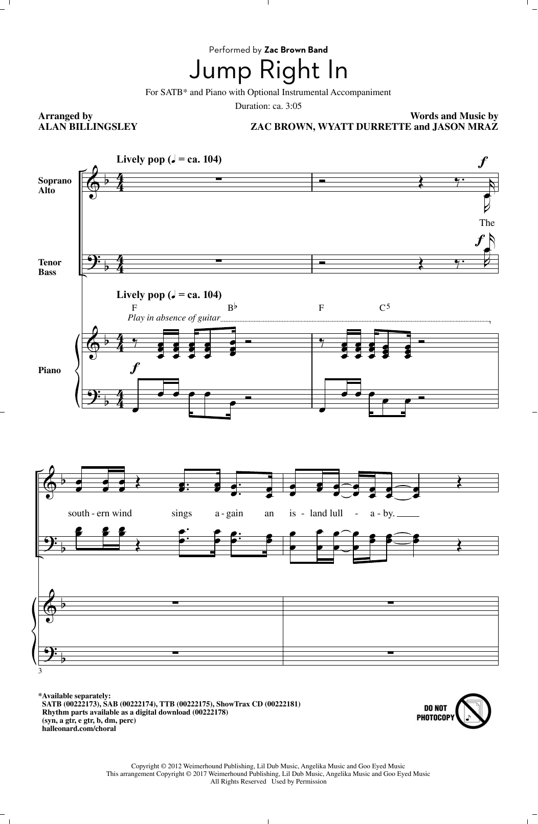 Alan Billingsley Jump Right In Sheet Music Notes & Chords for TTBB - Download or Print PDF