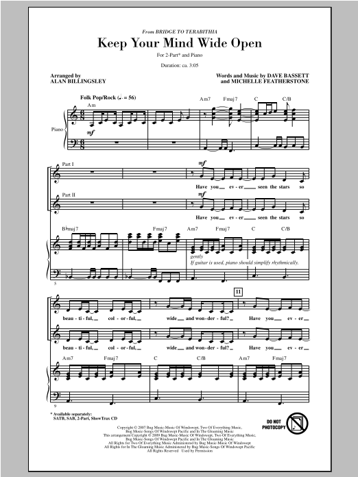Alan Billingsley Keep Your Mind Wide Open Sheet Music Notes & Chords for 2-Part Choir - Download or Print PDF