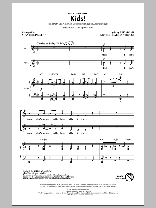Alan Billingsley Kids! Sheet Music Notes & Chords for 2-Part Choir - Download or Print PDF