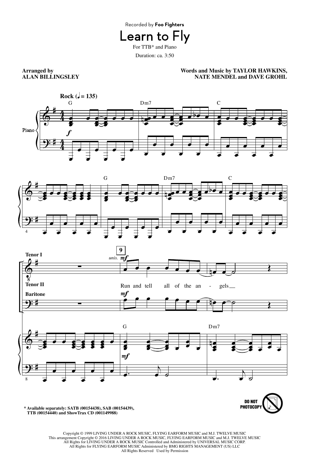 Alan Billingsley Learn To Fly Sheet Music Notes & Chords for TTBB - Download or Print PDF