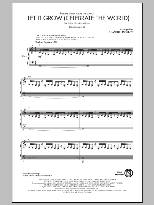 Alan Billingsley Let It Grow Sheet Music Notes & Chords for 3-Part Mixed - Download or Print PDF