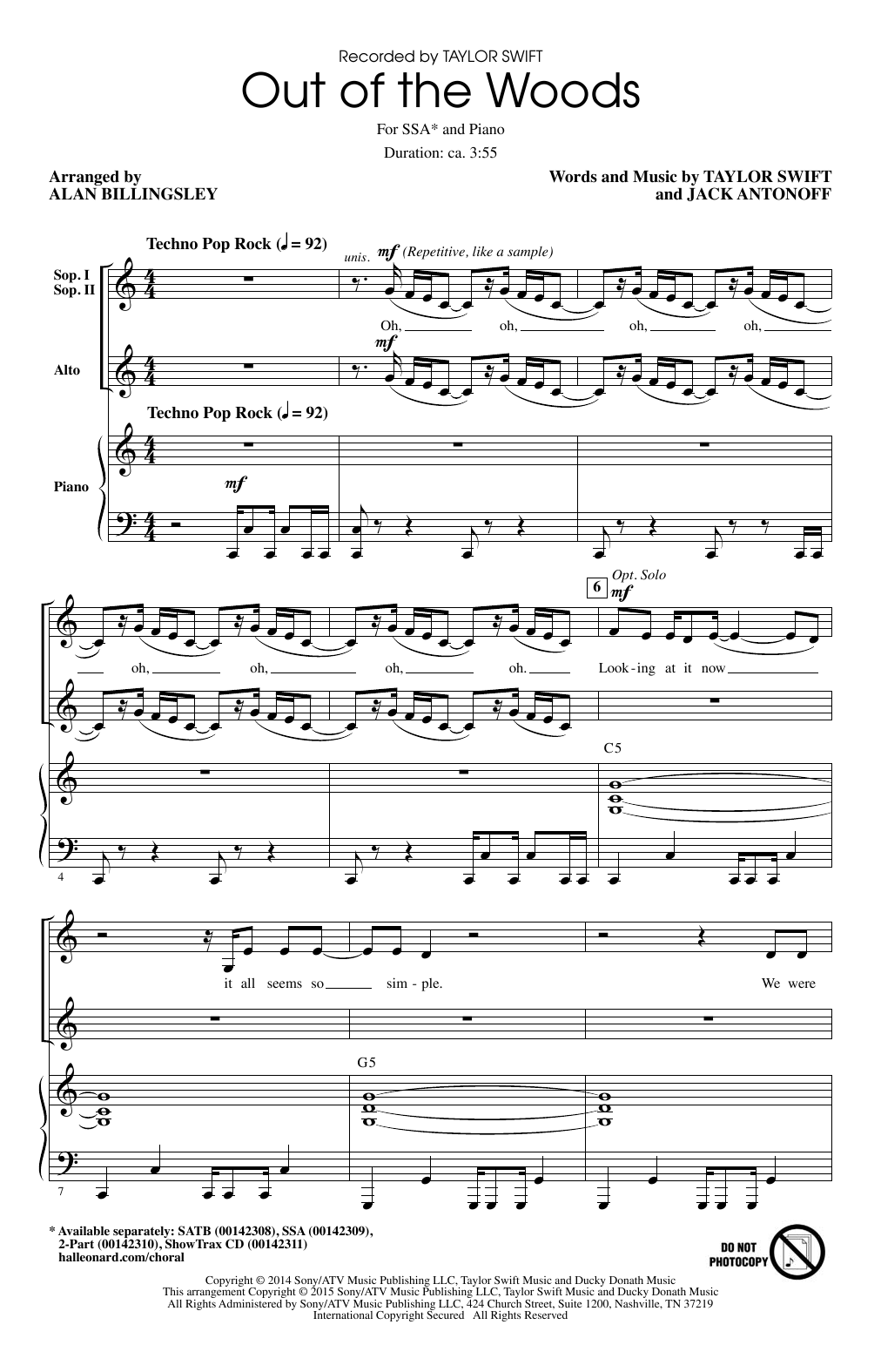 Taylor Swift Out Of The Woods (arr. Alan Billingsley) Sheet Music Notes & Chords for SATB - Download or Print PDF