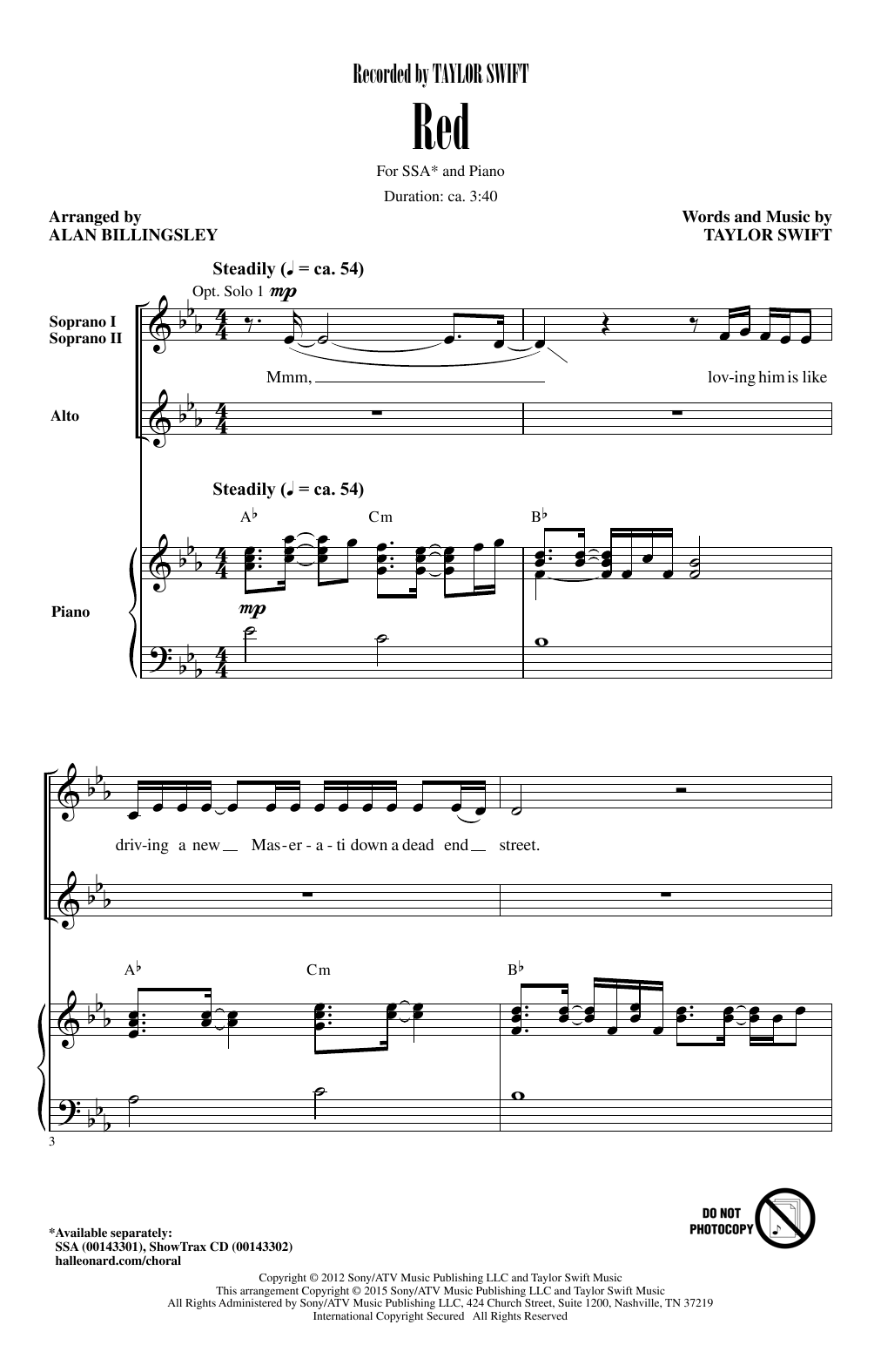 Alan Billingsley Red Sheet Music Notes & Chords for SSA - Download or Print PDF