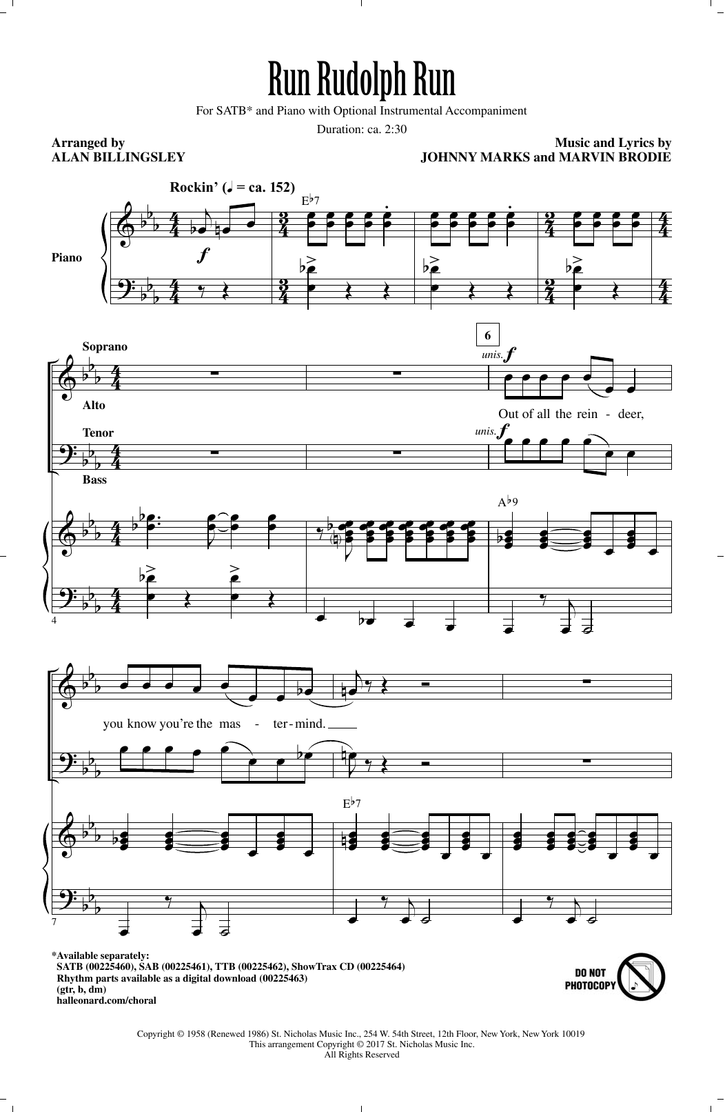 Alan Billingsley Run Rudolph Run Sheet Music Notes & Chords for SATB - Download or Print PDF