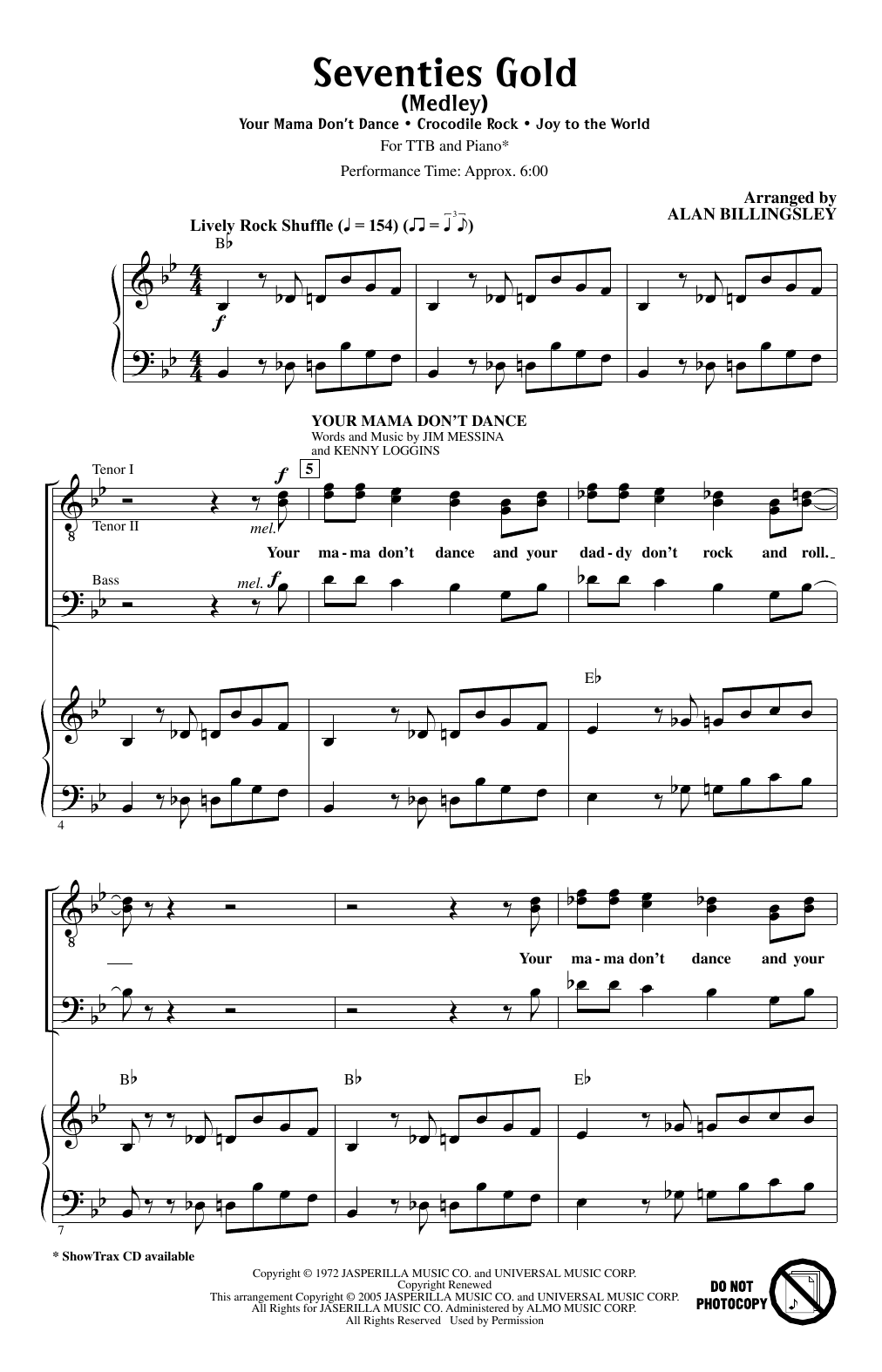 Alan Billingsley Seventies Gold (Medley) Sheet Music Notes & Chords for TTB Choir - Download or Print PDF