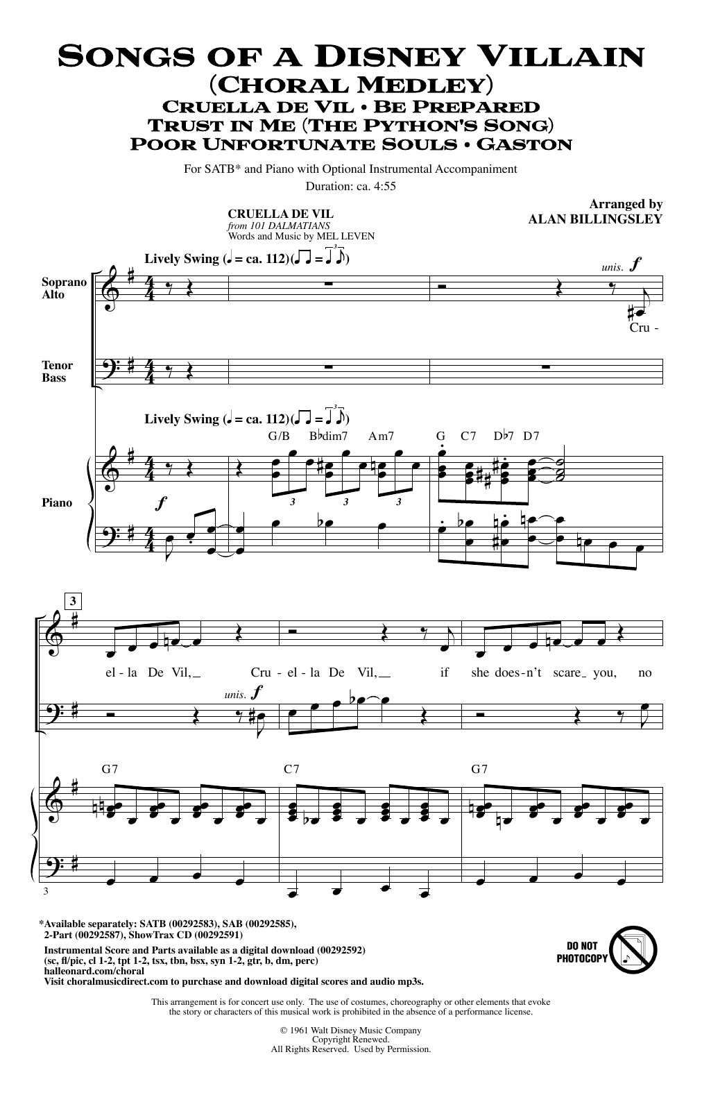 Alan Billingsley Songs Of A Disney Villain (Choral Medley) Sheet Music Notes & Chords for 2-Part Choir - Download or Print PDF
