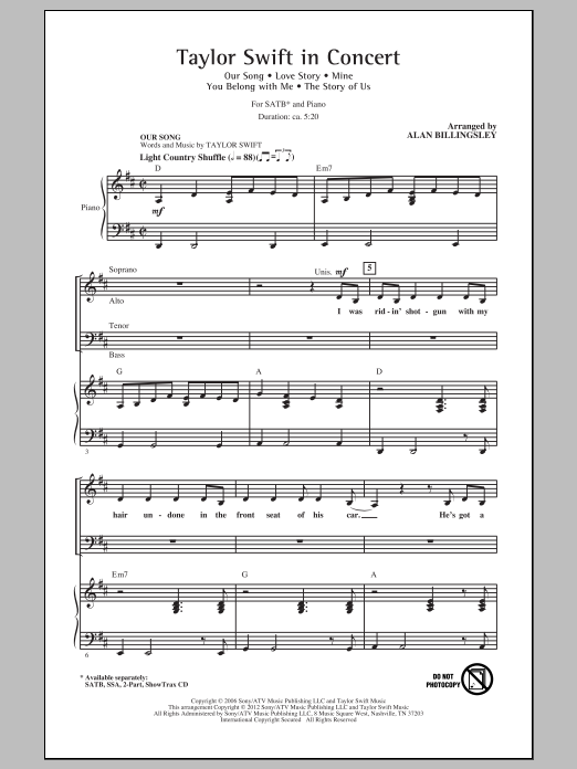 Alan Billingsley Taylor Swift In Concert (Medley) Sheet Music Notes & Chords for 2-Part Choir - Download or Print PDF