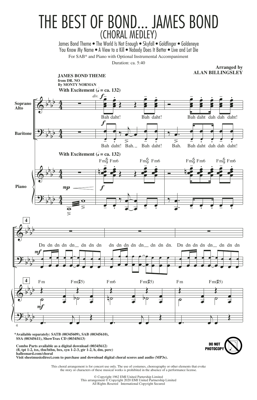 Alan Billingsley The Best of Bond... James Bond (Choral Medley) Sheet Music Notes & Chords for SAB Choir - Download or Print PDF