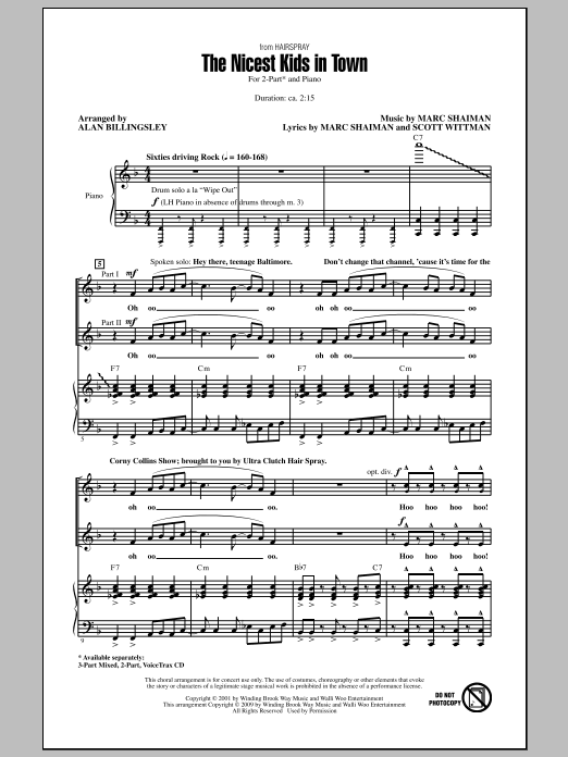 Alan Billingsley The Nicest Kids In Town (from Hairspray) Sheet Music Notes & Chords for 2-Part Choir - Download or Print PDF
