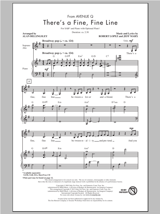 Alan Billingsley There's A Fine, Fine Line Sheet Music Notes & Chords for SAB - Download or Print PDF