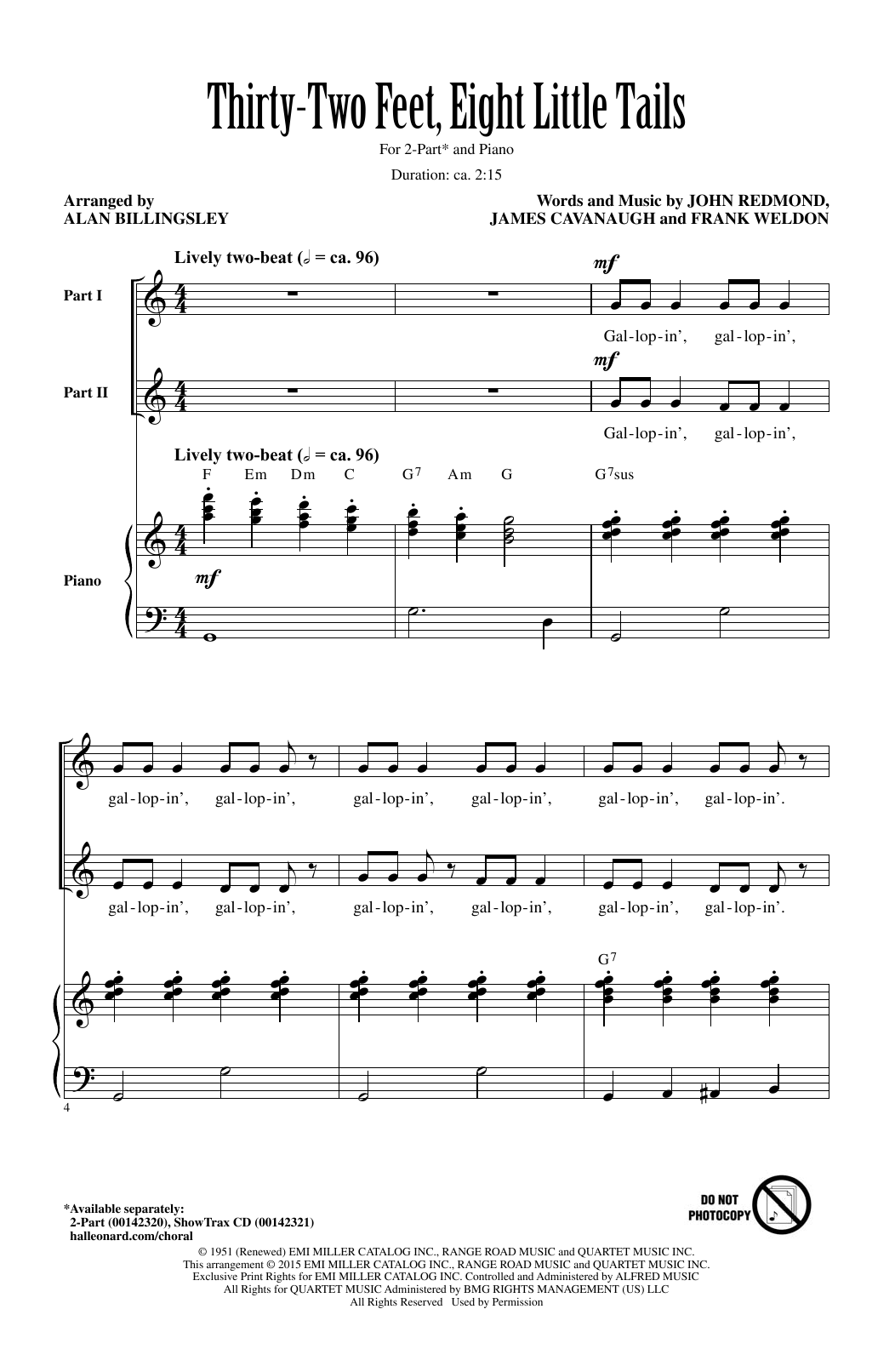 Alan Billingsley Thirty-Two Feet, Eight Little Tails Sheet Music Notes & Chords for 2-Part Choir - Download or Print PDF