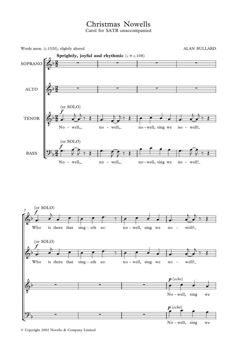 Alan Bullard Christmas Nowells Sheet Music Notes & Chords for SATB Choir - Download or Print PDF