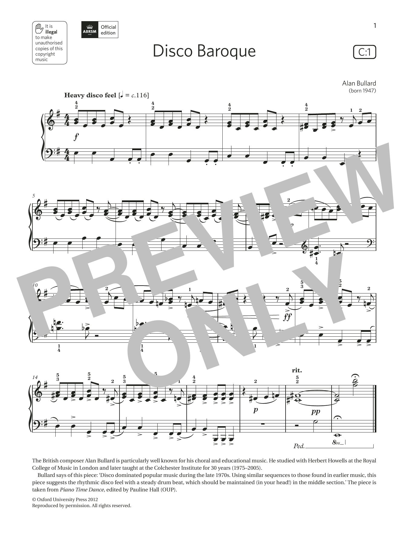 Alan Bullard Disco Baroque (Grade 3, list C1, from the ABRSM Piano Syllabus 2021 & 2022) Sheet Music Notes & Chords for Piano Solo - Download or Print PDF