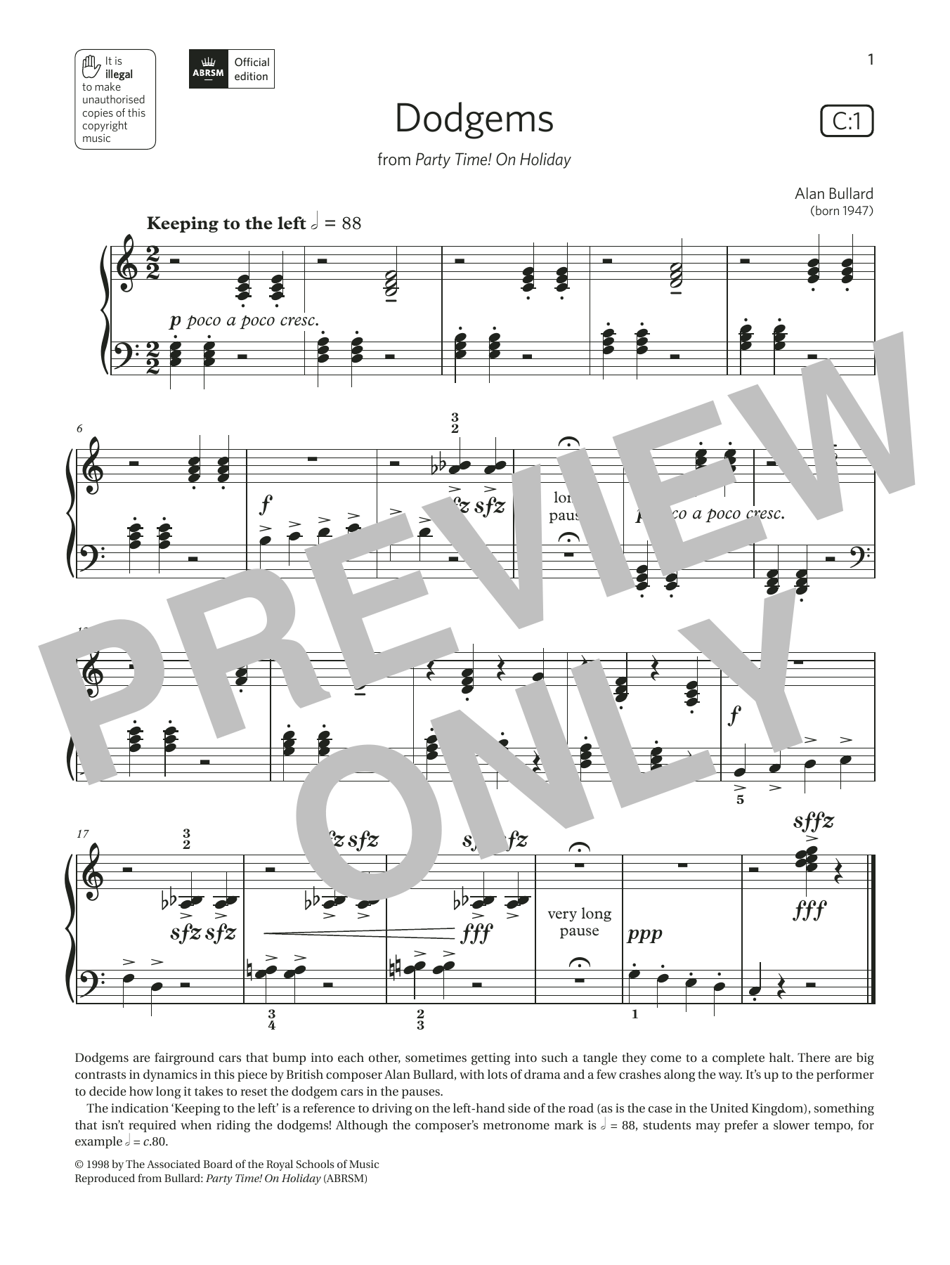 Alan Bullard Dodgems (Grade Initial, list C1, from the ABRSM Piano Syllabus 2021 & 2022) Sheet Music Notes & Chords for Piano Solo - Download or Print PDF
