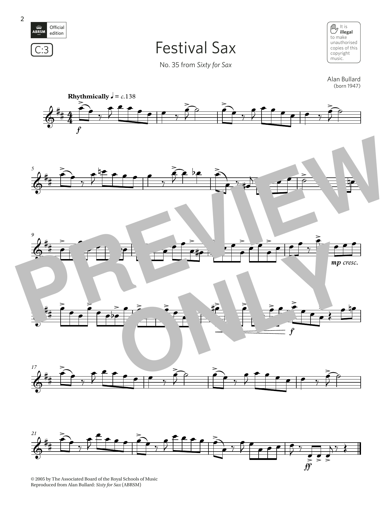 Alan Bullard Festival Sax (from Sixty for Sax) (Grade 5 List C3 from the ABRSM Saxophone syllabus from 2022) Sheet Music Notes & Chords for Alto Sax Solo - Download or Print PDF