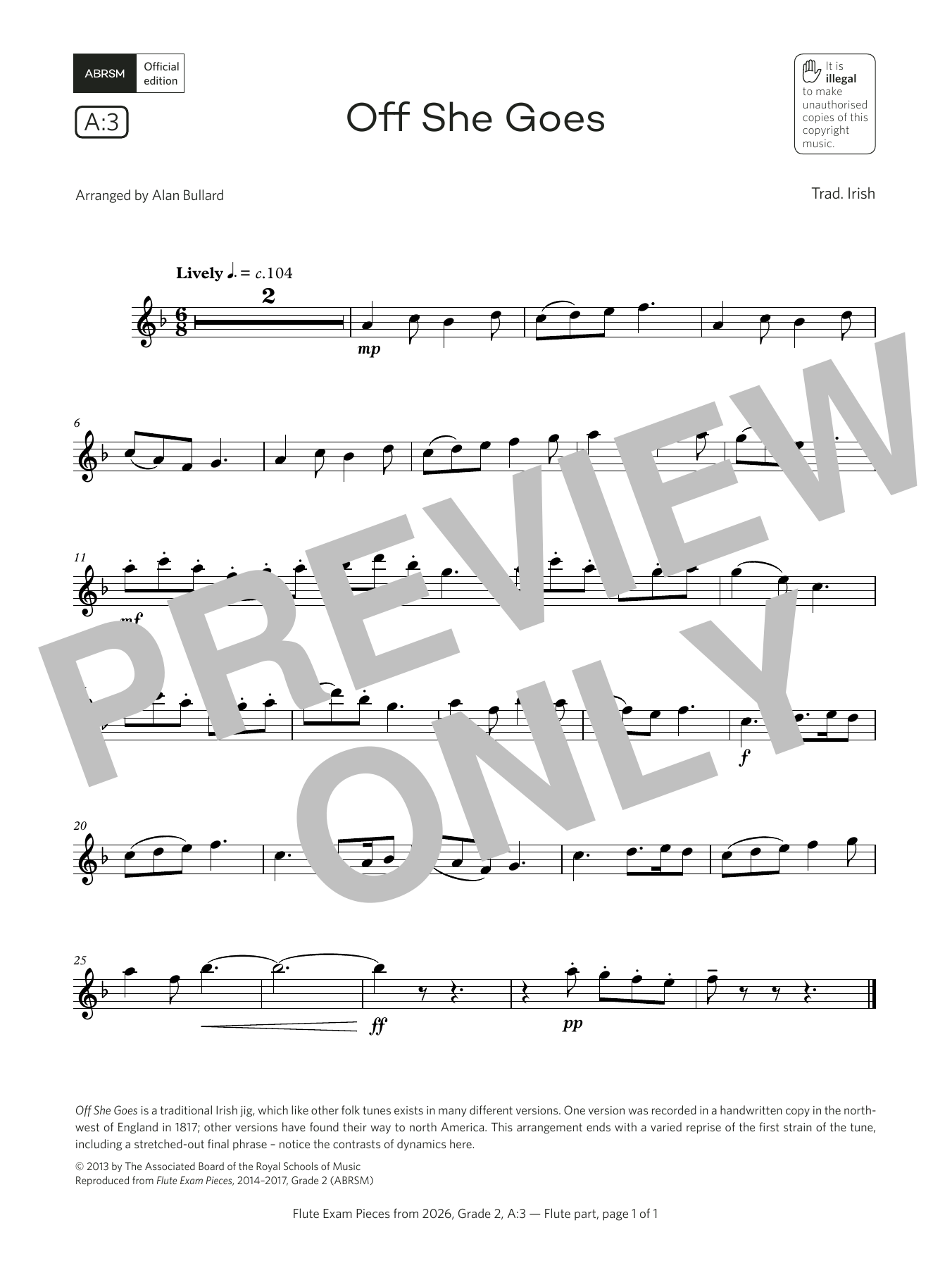 Alan Bullard Off She Goes (Grade 2, list A3, from the ABRSM Flute Syllabus from 2026) Sheet Music Notes & Chords for Flute Solo - Download or Print PDF Alan Bullard Off She Goes (Grade 2, list A3, from the ABRSM Flute Syllabus from 2026) Sheet Music Notes & Chords for Flute Solo - Download or Print PDF