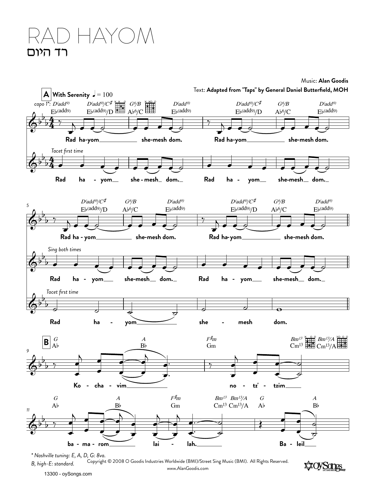 Alan Goodis Rad Hayom Sheet Music Notes & Chords for Real Book – Melody, Lyrics & Chords - Download or Print PDF