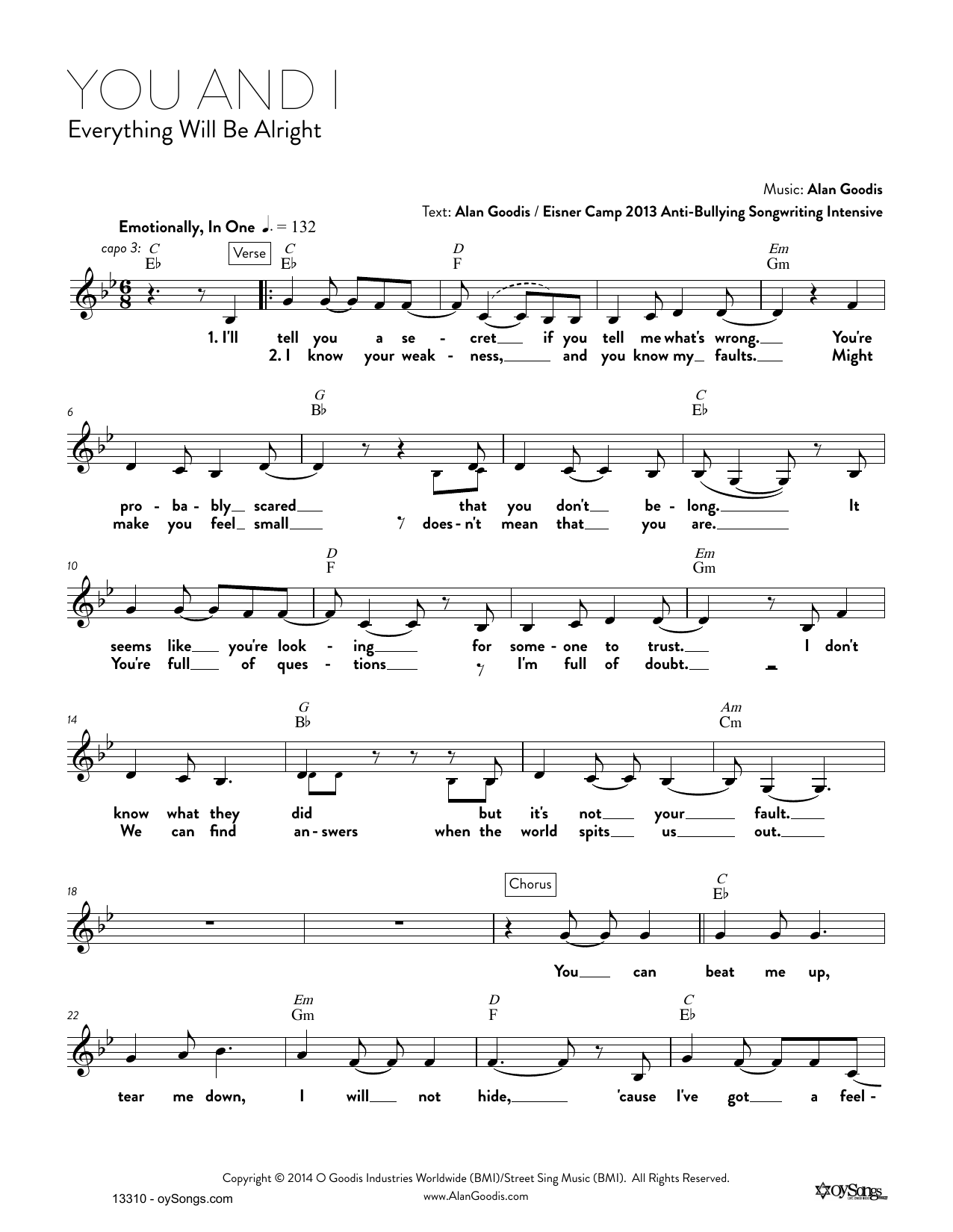 Alan Goodis You and I Sheet Music Notes & Chords for Real Book – Melody, Lyrics & Chords - Download or Print PDF