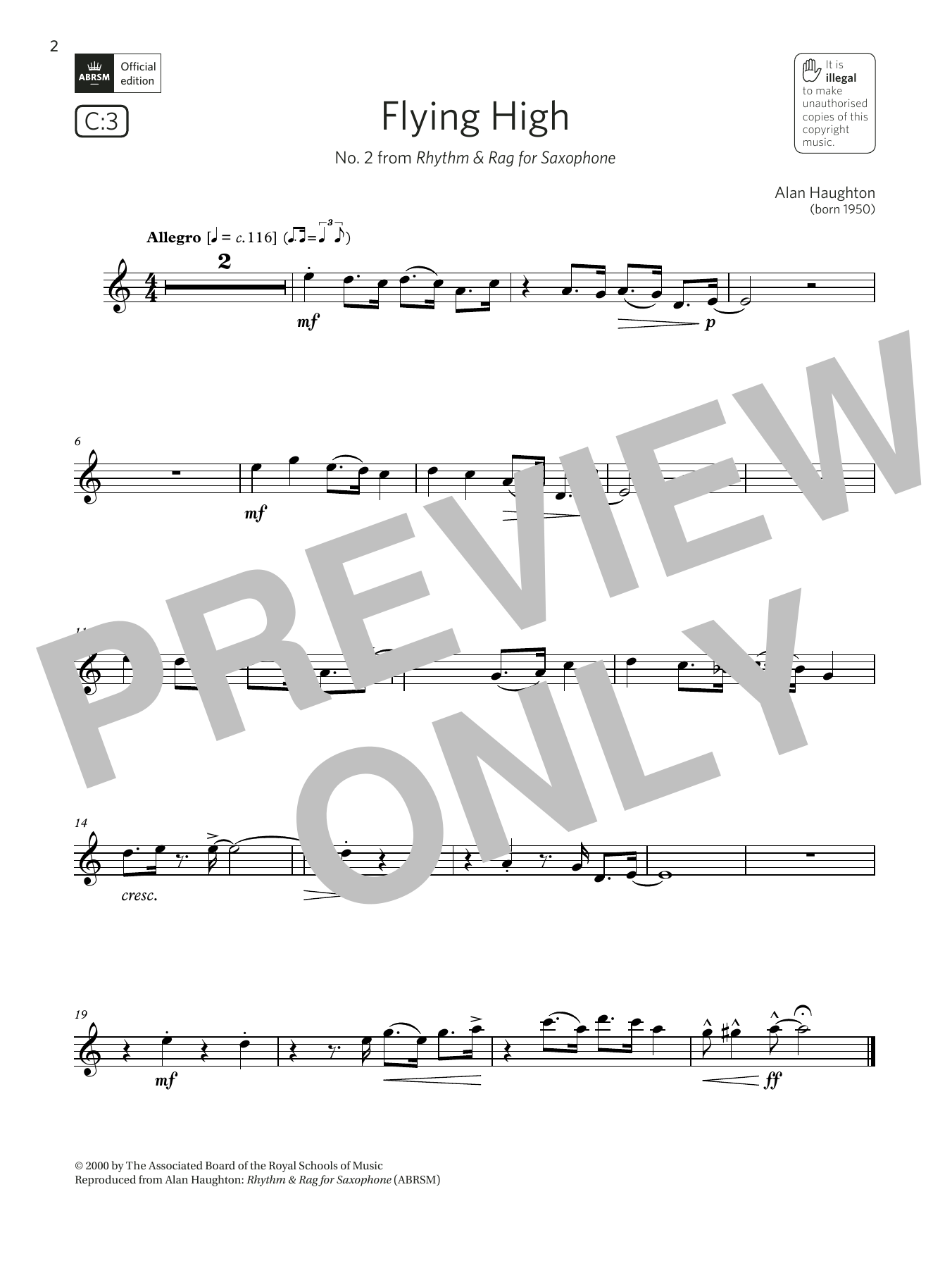 Alan Haughton Flying High (No. 2 from Rhythm & Rag) (Grade 2 List C3 from the ABRSM Saxophone syllabus from 2022) Sheet Music Notes & Chords for Alto Sax Solo - Download or Print PDF