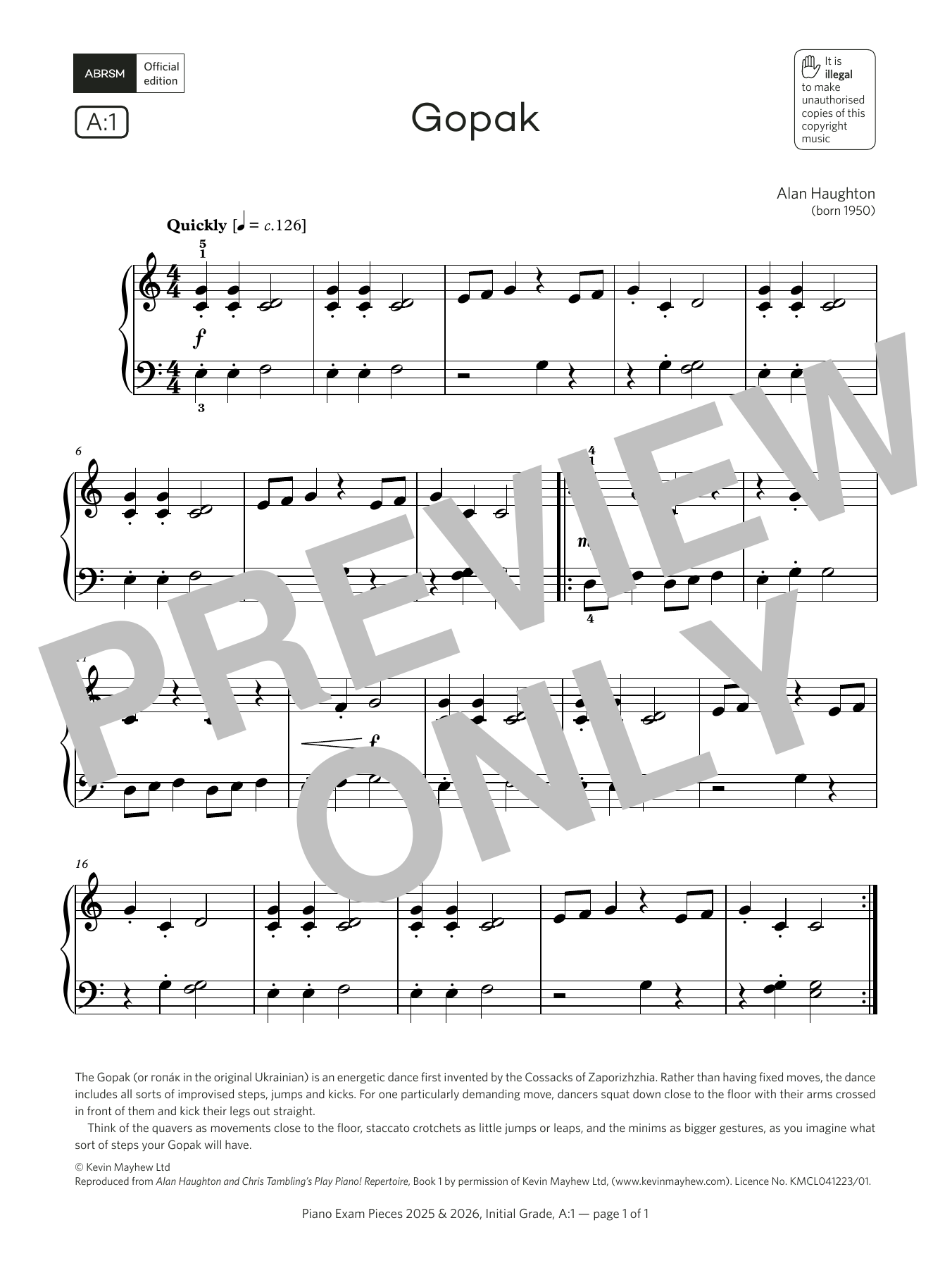 Alan Haughton Gopak (Grade Initial, list A1, from the ABRSM Piano Syllabus 2025 & 2026) Sheet Music Notes & Chords for Piano Solo - Download or Print PDF