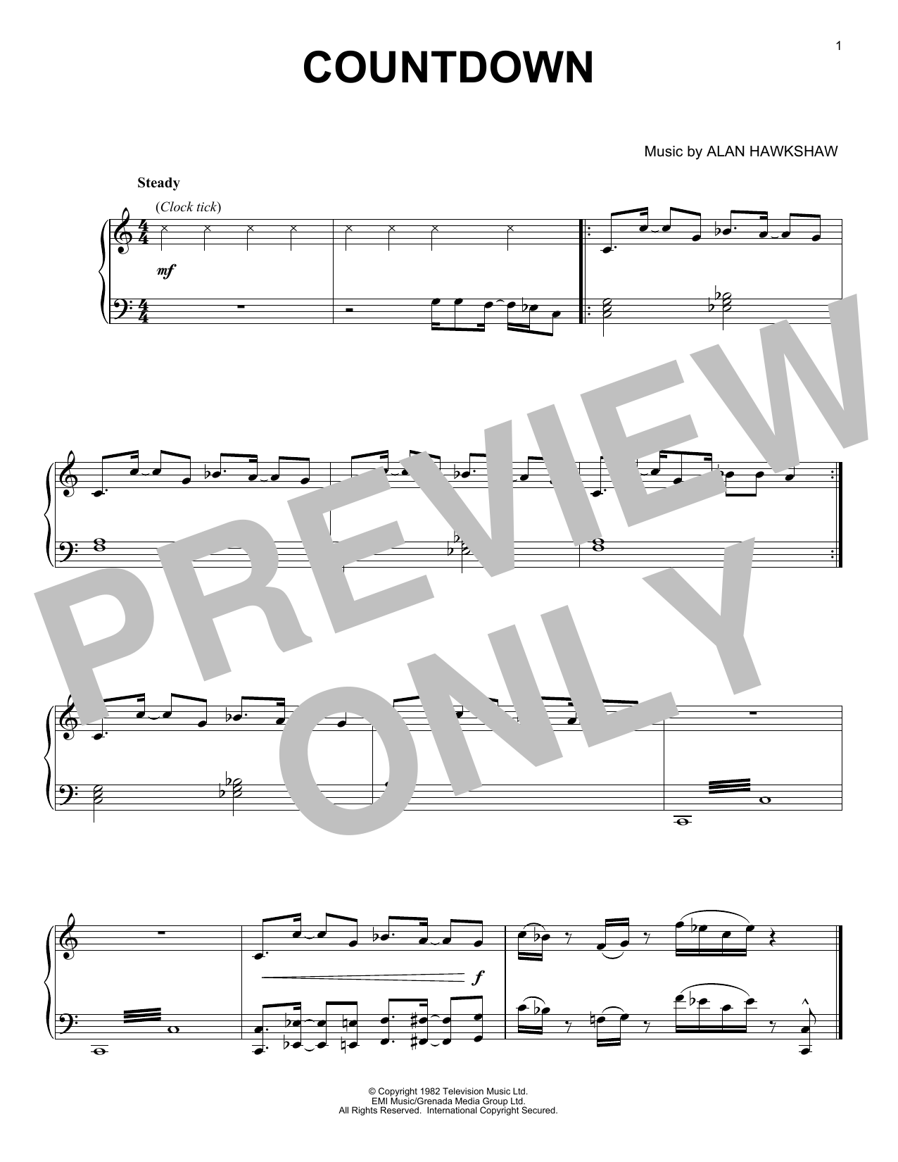 Alan Hawkshaw Countdown Sheet Music Notes & Chords for Piano Solo - Download or Print PDF