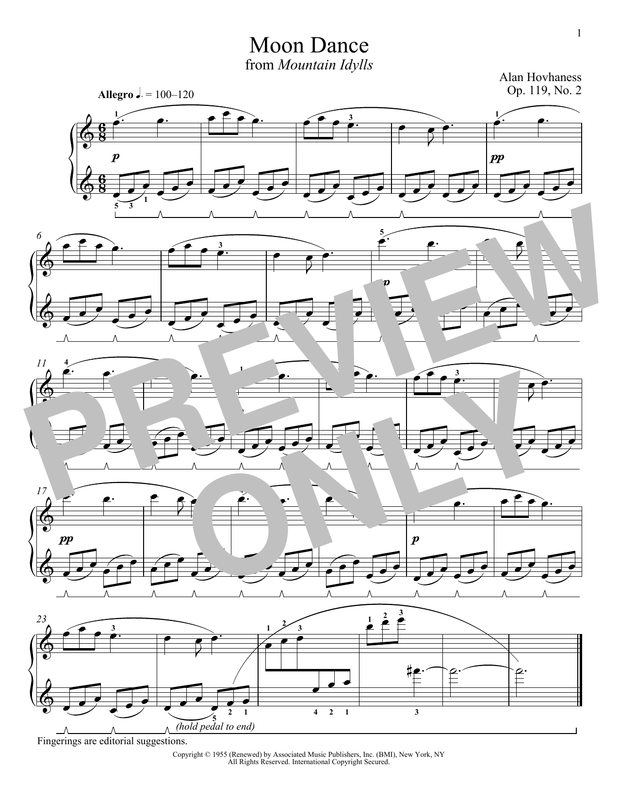 Alan Hovhaness Moon Dance Sheet Music Notes & Chords for Piano - Download or Print PDF