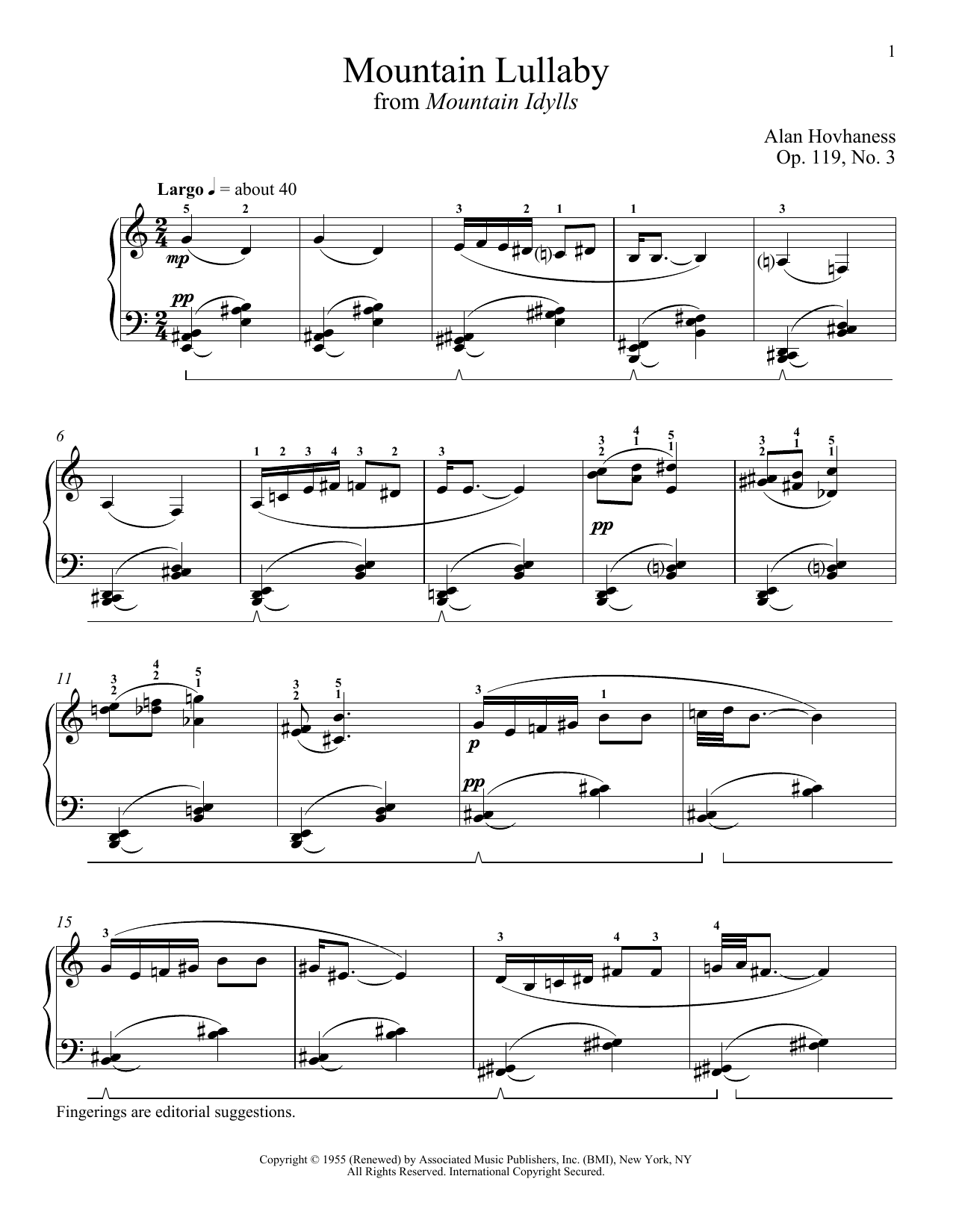 Alan Hovhaness Mountain Lullaby Sheet Music Notes & Chords for Piano - Download or Print PDF