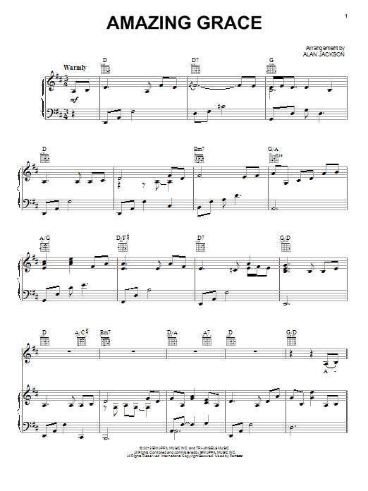Alan Jackson Amazing Grace Sheet Music Notes & Chords for Piano, Vocal & Guitar (Right-Hand Melody) - Download or Print PDF