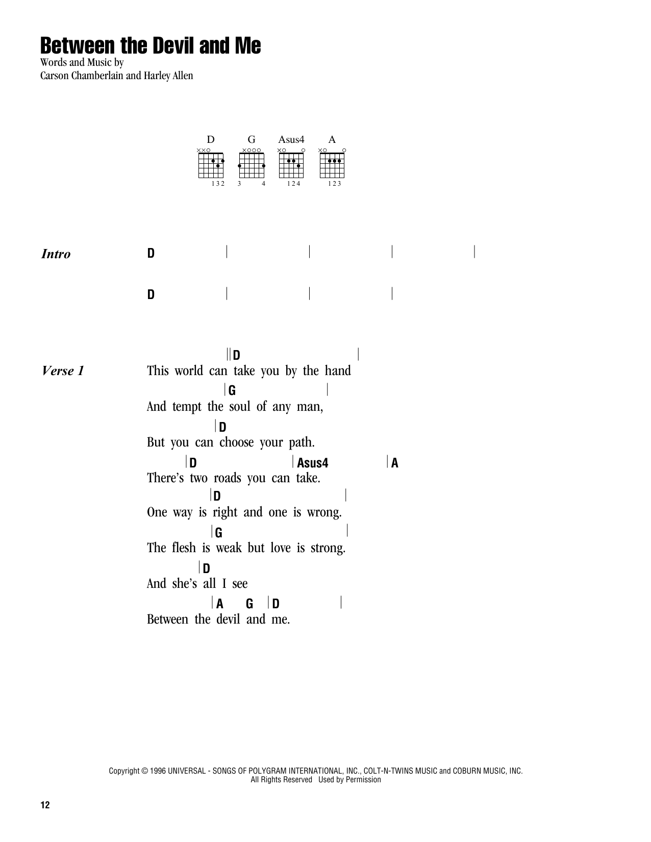 Alan Jackson Between The Devil And Me Sheet Music Notes & Chords for Lyrics & Chords - Download or Print PDF