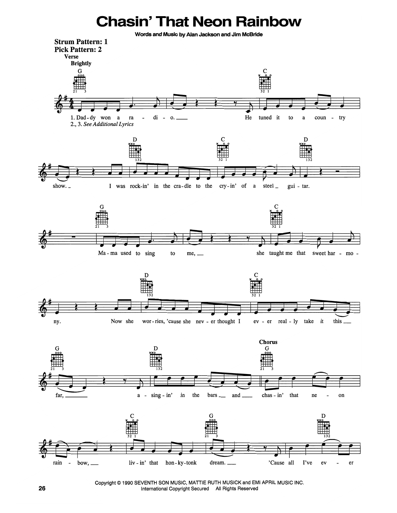 Alan Jackson Chasin' That Neon Rainbow Sheet Music Notes & Chords for Easy Guitar - Download or Print PDF