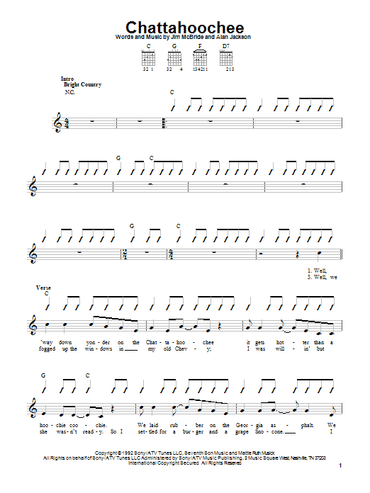 Alan Jackson Chattahoochee Sheet Music Notes & Chords for Melody Line, Lyrics & Chords - Download or Print PDF
