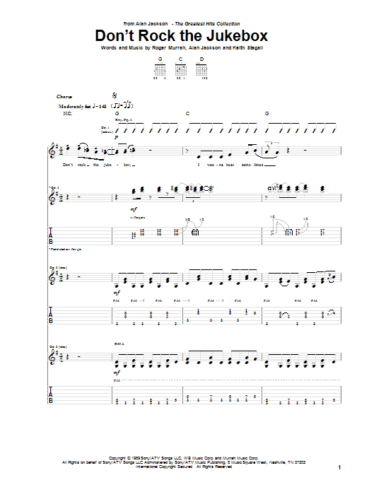 Alan Jackson Don't Rock The Jukebox Sheet Music Notes & Chords for Easy Guitar Tab - Download or Print PDF