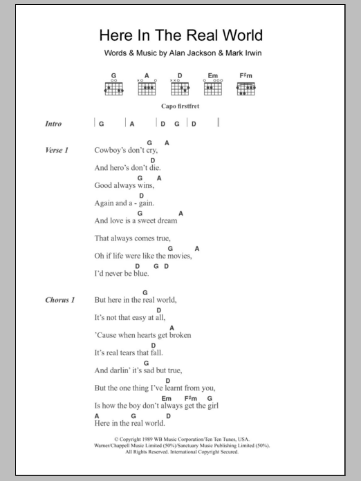 Alan Jackson Here In The Real World Sheet Music Notes & Chords for Lyrics & Chords - Download or Print PDF