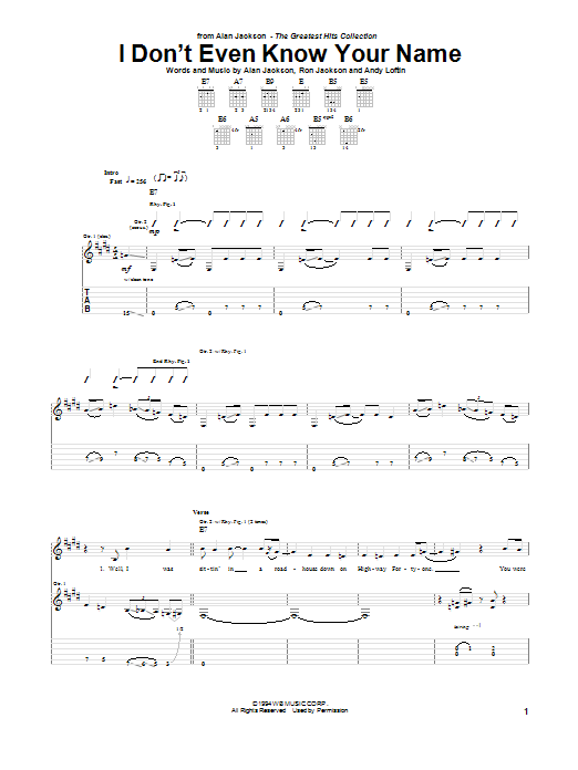 Alan Jackson I Don't Even Know Your Name Sheet Music Notes & Chords for Guitar Tab - Download or Print PDF