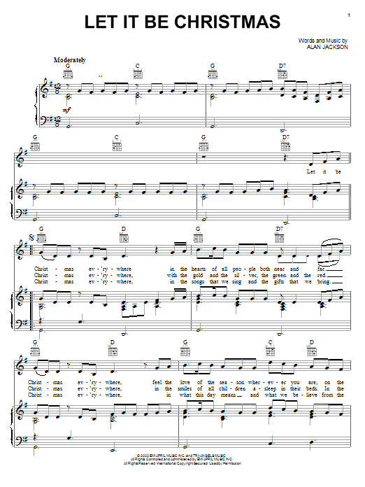 Alan Jackson Let It Be Christmas Sheet Music Notes & Chords for Piano, Vocal & Guitar (Right-Hand Melody) - Download or Print PDF