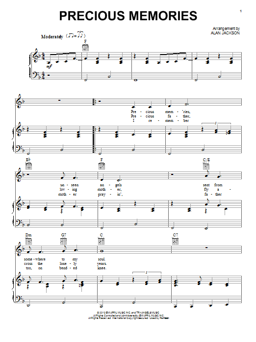 Alan Jackson Precious Memories Sheet Music Notes & Chords for Piano, Vocal & Guitar (Right-Hand Melody) - Download or Print PDF