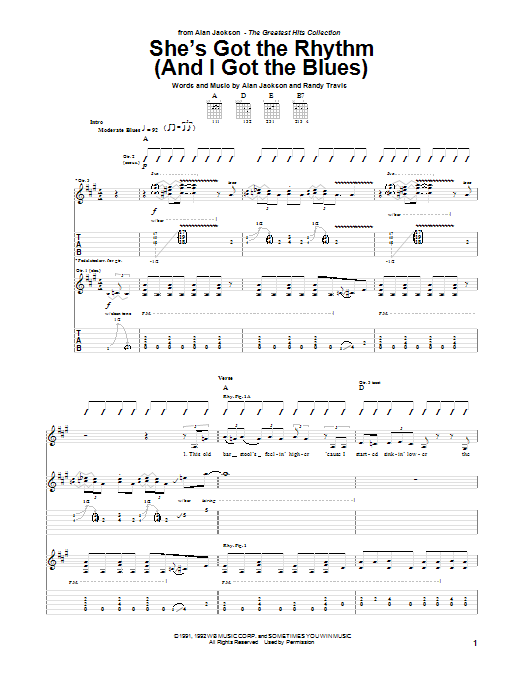 Alan Jackson She's Got The Rhythm (And I Got The Blues) Sheet Music Notes & Chords for Guitar Tab - Download or Print PDF